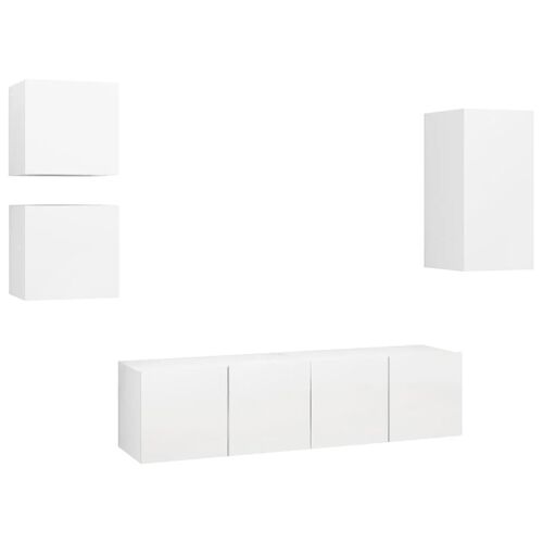 Ensemble de meubles armoire buffet TV télévision salon chambre séjour 5 pièces bois d'ingénierie blanc 02_0024858
