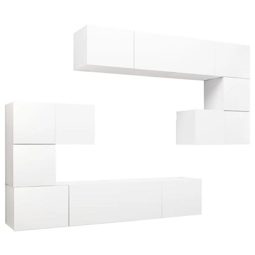 Ensemble de meubles armoire buffet TV télévision salon chambre séjour 8 pièces bois d'ingénierie blanc 02_0025234