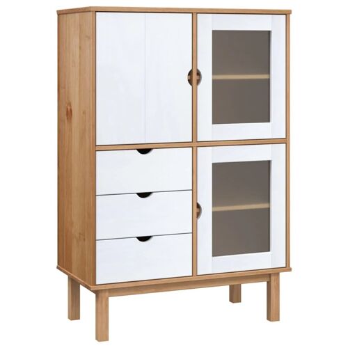 Buffet bahut commode armoire meuble de rangement organisateur cuisine salle de séjour salon haut et 85 x 43 x 125 cm bois massif pin blanc 02_0035151