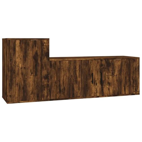 Ensemble de meubles armoire buffet TV télévision salon chambre séjour 2 pièces chêne fumé bois d'ingénierie brun 02_0024431