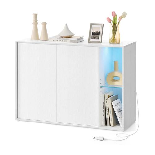Buffet meuble de rangement avec éclairage et étagère en verre placard minimaliste blanc 12_0006042