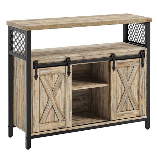 Buffet de salle à manger 33 x 100 x 80 cm placard de cuisine meuble de rangement armoire portes de grange coulissantes étagère réglable style industriel pour salon marron rustique et noir 12_0004533