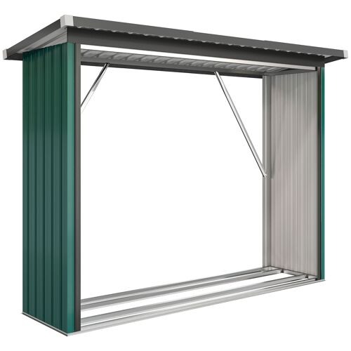 Abri-bûches plancher surélevé toit incliné acier galvanisé vert