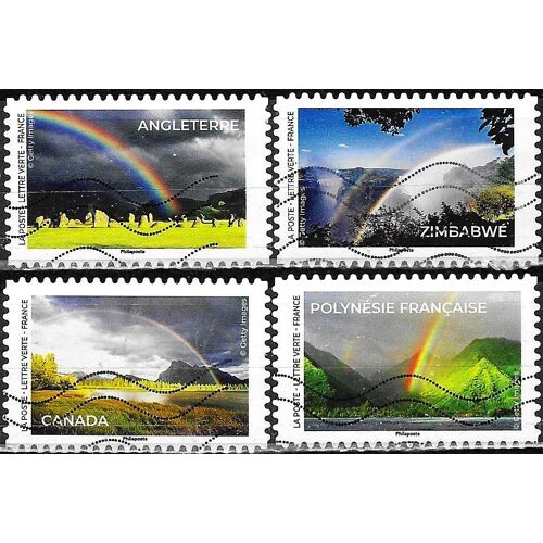 France 2023, Série "Entre Ciel Et Terre", Arcs En Ciel, Beaux Timbres Oblitérés Yvert 2228 Zimbabwé, 2229 Angleterre, 2231 Canada, 2236 Polynésie Française.