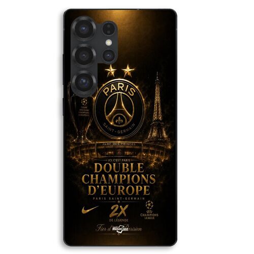 Coque Pour Samsung Galaxy S25 Ultra PSG champions league 2 étoiles noir et dorée Maniacase