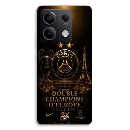Coque Pour Xiaomi Redmi Note 13 5G PSG champions league 2 étoiles noir et dorée Maniacase