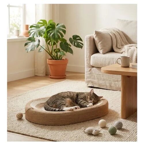 Panier A Griffer Ovale Pour Chat Avec Balle 40 X 60 Cm Brun