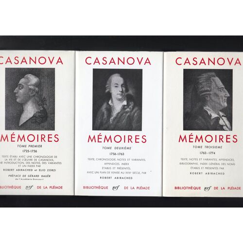 Casanova ° Mémoires . Tome Premier 1725-1756, Tome Deuxième 1756-1763 Et Tome Troisième 1763-1774