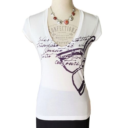 T-Shirt Bcbg Max Azria Taille Xs/34 Blanc Et Violet Tbe