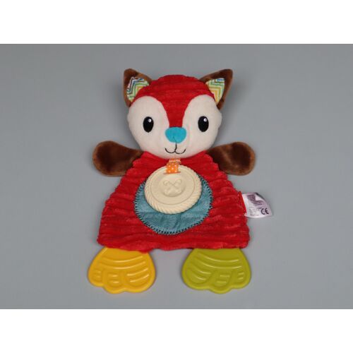 Doudou renard Infantino plat rouge bleu dentition