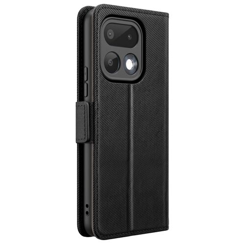 Étui Portefeuille Realme 16 Pro avec Miroir & Porte-cartes amovible - Effet cuir Texturé Noir