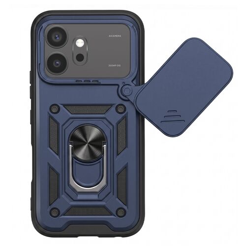 Coque Antichoc pour Honor 600 avec Cache Caméra Pivotant et Bague Support Mayaxess Bleu nuit
