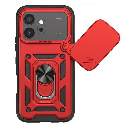 Coque Antichoc pour Honor 600 avec Cache Caméra Pivotant et Bague Support Mayaxess Rouge