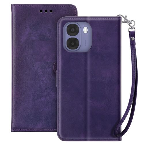 Étui Portefeuille pour Oppo A6x avec Dragonne et Fonction Support Vidéo Violet