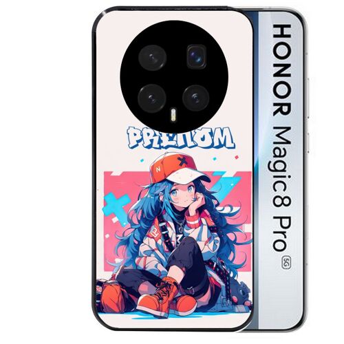 Coque noire pour MAGIC 8 PRO motif anime casquette