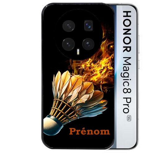 Coque noire pour MAGIC 8 PRO motif badminton flamme personnalisee