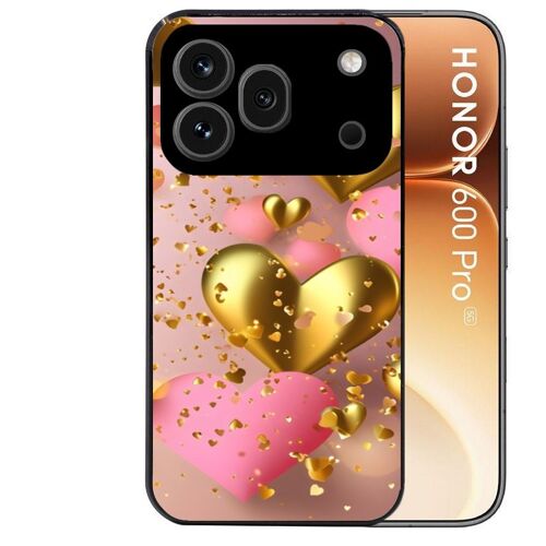 Coque noire pour HONOR 600 PRO 5G coeur rose