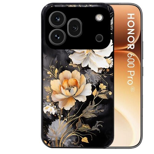Coque noire pour HONOR 600 PRO 5G motif fleur blanche