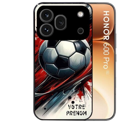 Coque noire pour HONOR 600 PRO 5G motif ballon foot avec prenom