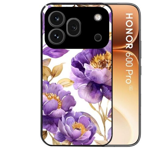 Coque noire pour HONOR 600 PRO 5G fleur pivoine