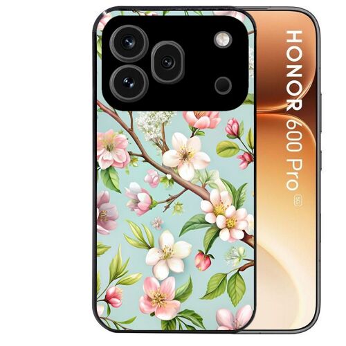 Coque noire pour HONOR 600 PRO 5G motif fleur de printemps