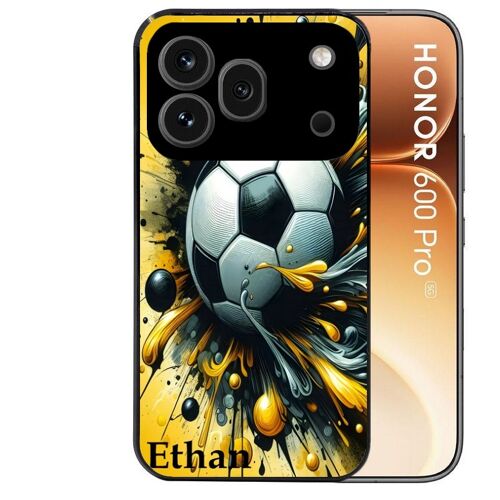 Coque noire pour HONOR 600 PRO 5G motif football personnalisee