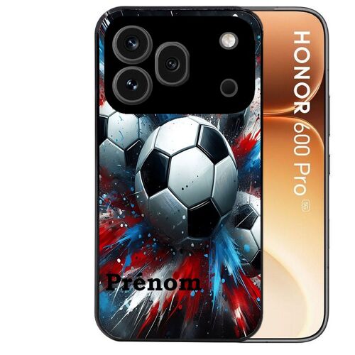 Coque noire pour HONOR 600 PRO 5G motif foot tricolore personnalisee