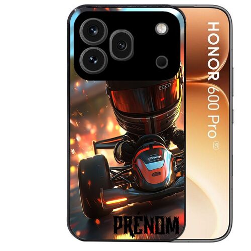 Coque noire pour HONOR 600 PRO 5G motif karting F1 personnalisee