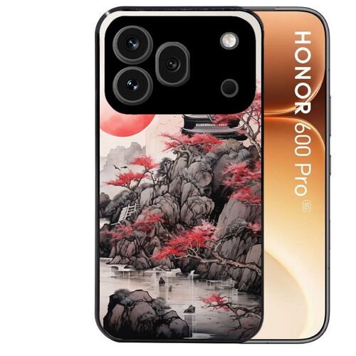 Coque noire pour HONOR 600 PRO 5G japan et temple