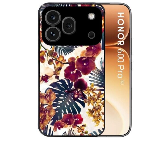 Coque noire pour HONOR 600 PRO 5G jungle automne tropical violet
