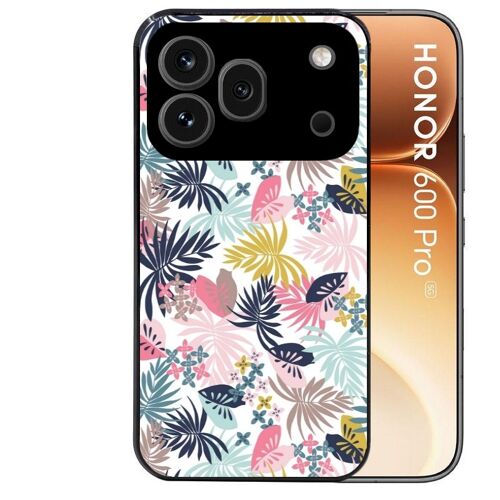 Coque noire pour HONOR 600 PRO 5G jungle et fleur rose