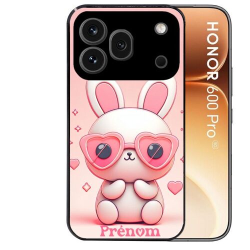 Coque noire pour HONOR 600 PRO 5G motif lapin lunettes personnalisee