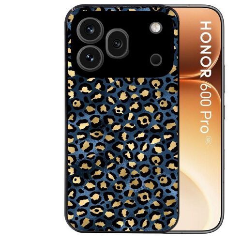 Coque noire pour HONOR 600 PRO 5G motif leopard bleu