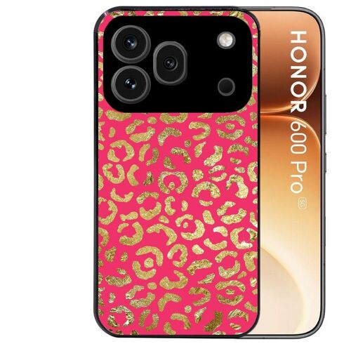 Coque noire pour HONOR 600 PRO 5G motif leopard fuschia