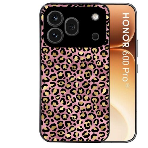 Coque noire pour HONOR 600 PRO 5G leopard rose
