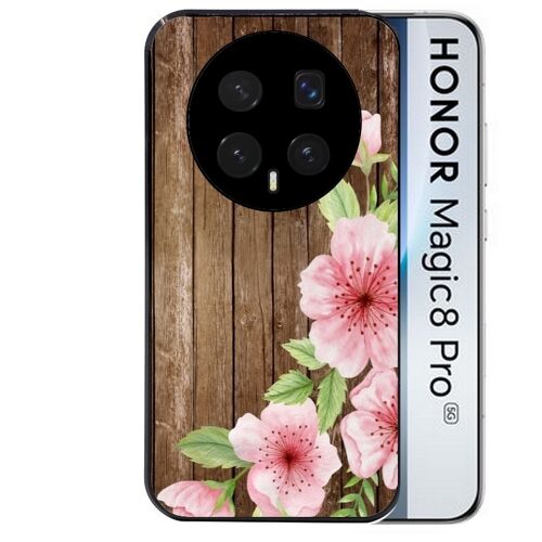 Coque noire pour MAGIC 8 PRO bois fleur rose