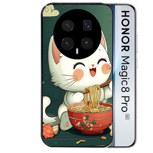 Coque noire pour MAGIC 8 PRO motif chat ramen nuage