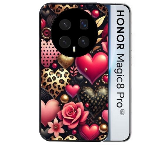 Coque noire pour MAGIC 8 PRO motif coeur et leopard