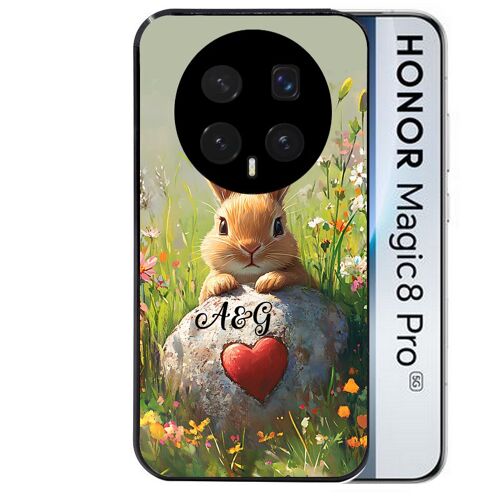 Coque noire pour MAGIC 8 PRO motif lapin et fleurs personnalisee