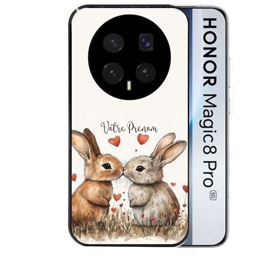 Coque noire pour MAGIC 8 PRO motif lapin coeur avec prenom