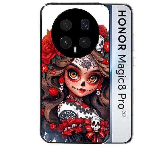 Coque noire pour MAGIC 8 PRO tete de mort calavera rouge