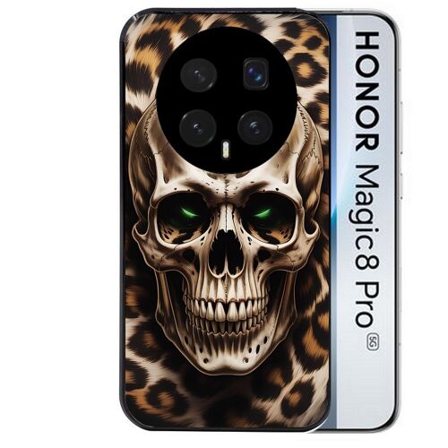 Coque noire pour MAGIC 8 PRO motif tete de mort leopard