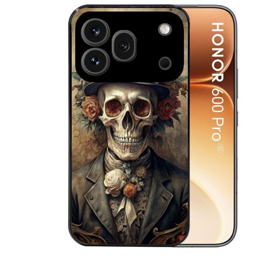 Coque noire pour HONOR 600 PRO 5G motif tete de mort chapeau