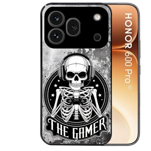 Coque noire pour HONOR 600 PRO 5G motif tete de mort gamer beton