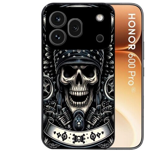 Coque noire pour HONOR 600 PRO 5G motif mort motard