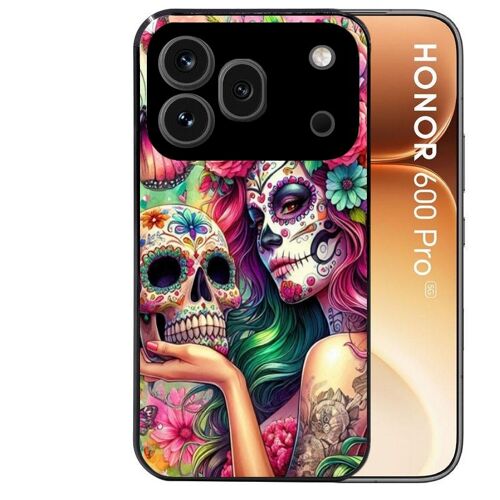 Coque noire pour HONOR 600 PRO 5G tete de mort calavera skull