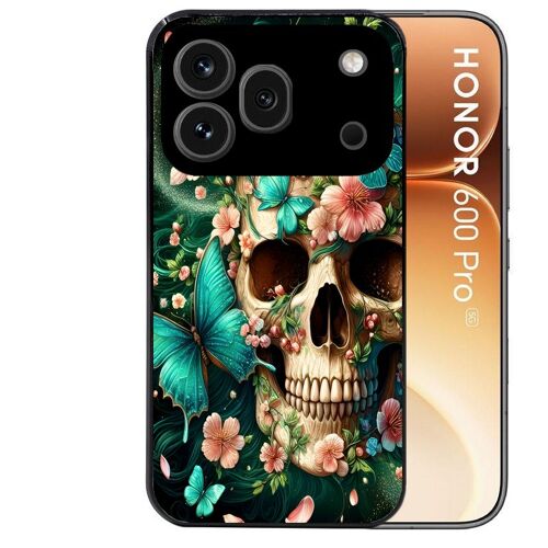 Coque noire pour HONOR 600 PRO 5G tete de mort skull printemps
