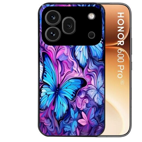 Coque noire pour HONOR 600 PRO 5G papillon violet UV