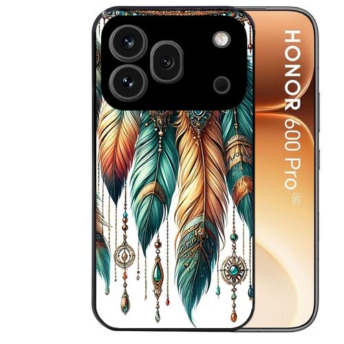 Coque noire pour HONOR 600 PRO 5G motif plumes et bijoux