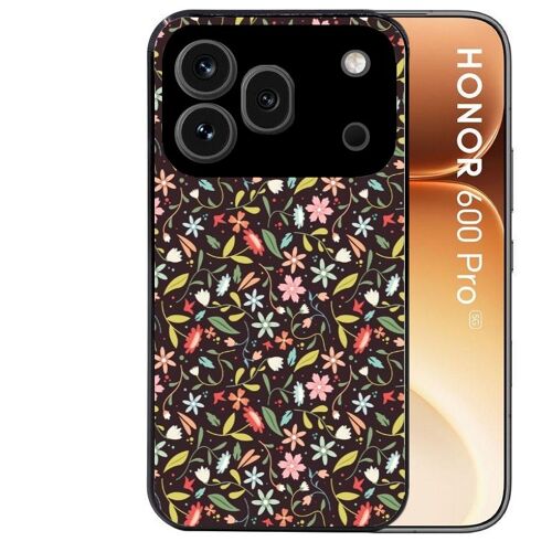 Coque noire pour HONOR 600 PRO 5G petites fleurs
